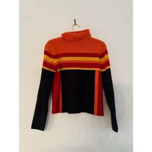 VINTAGE Striped Cowl Neck Sweater - Orange, Red, Black